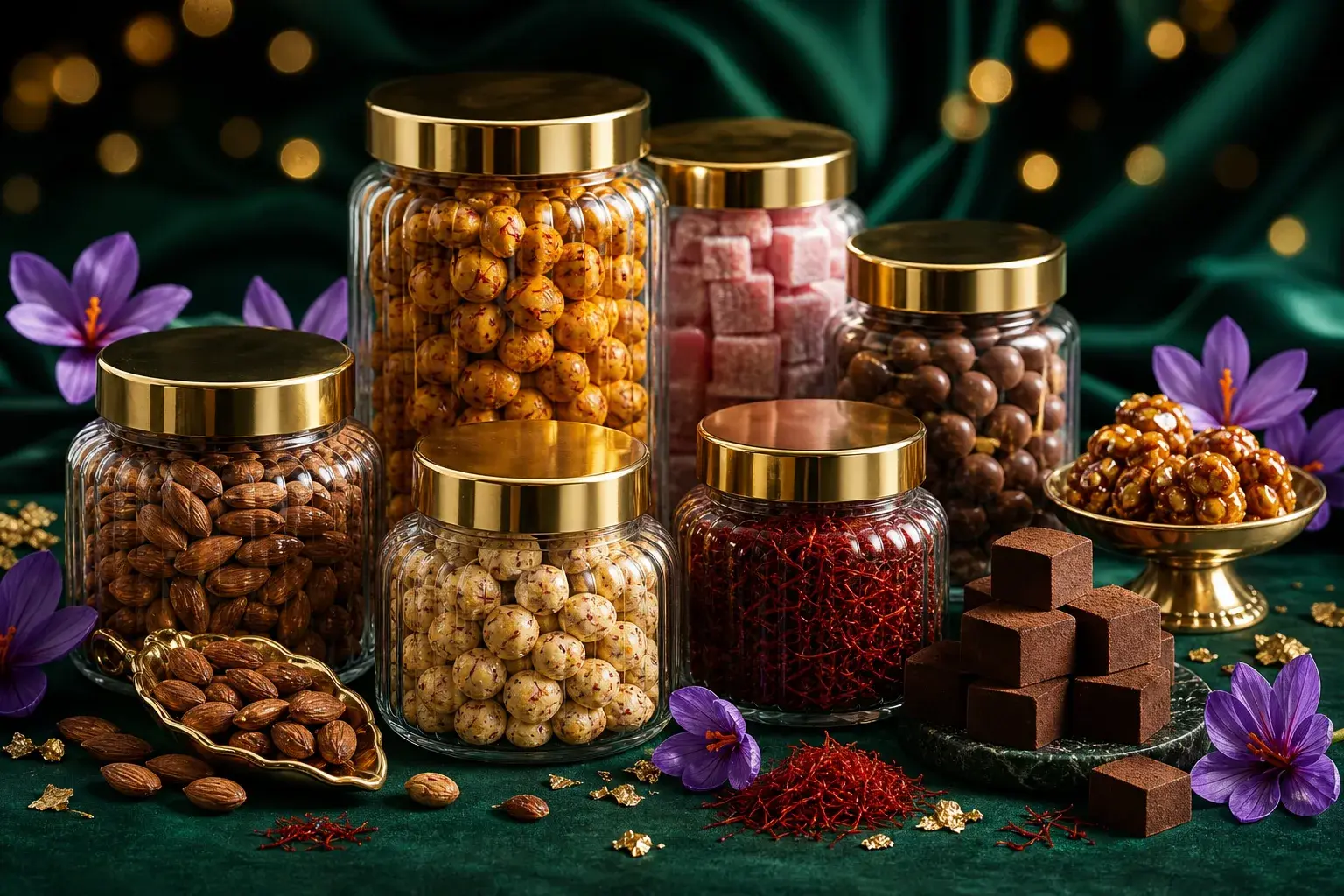 Premium NorthCraft Gifts gourmet collections — gold-lidded jars, artisan chocolates, and curated treats
